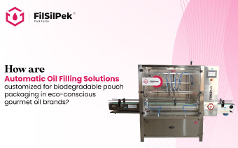 How are automatic oil filling solutions customized for biodegradable pouch packaging in eco-conscious gourmet oil brands?